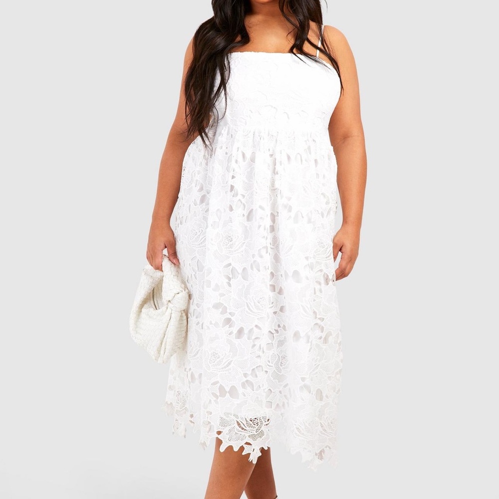 PLUS PREMIUM LACE STRAPPY MIDI SKATER DRESS